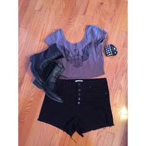Black Ripped High Waisted Shorts